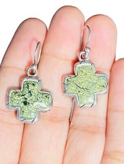 Vintage Sundance Catalog Green Serpentine Stone Cross Dangle Earrings