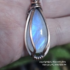 Handcrafted Antiqued Copper Wire Wrapped Moonstone Pendant On 20 Inch. Crystal