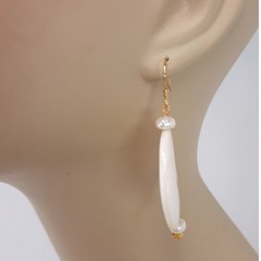 Mother of Pearl Disc Earrings Dangle Artisan Made Gold Plated Statement Bridal