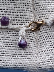 Handmade Crochet, Yarn + Blue/Purple Bead Necklace w/ Virgo Pendant Approx 9in”