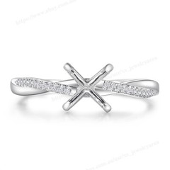 Stylish Round 6.5mm Semi Mount Ring Gorgeous Real Diamond Solid 14k White Gold