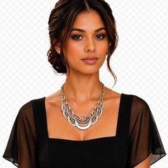 Silver Layered Crescent Links Statement Necklace Bold Antiqued Fashion Jewelry