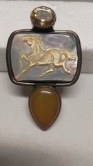 Amy Kahn Russell Sterling Silver, Mother Of Pearl, Citrine, Agate Pendant/Brooch