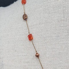 Dainty Orange Stone Necklace Hand Knotted Cord Station Copper tone Metal 17″
