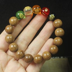 Chinese Six-Path Wood 12mm Five-Path God of Wealth Lucky Bracelet Prayer Beads