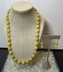 Handmade Yellow Chalcedony & Lime Green Crystal Bead Necklace 18k GP Earrings B
