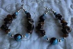 Sterling Silver French Hook Tigers Eye & Howlite Beaded Earrings- Handmade