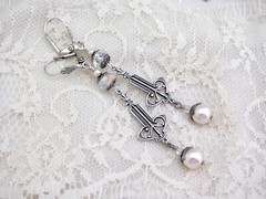 Art Nouveau Earrings Cream Crystal Pearls Renaissance Baroque Tudor Cosplay Gift