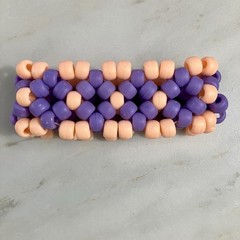 Handmade 3D X-Base Kandi Cuff Bracelet – Purple & Peach Pony Beads – Rave Wear