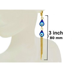 Protection Earrings blue Evil Eye 3″ Dangle Earrings Good Luck earrings 18K GF
