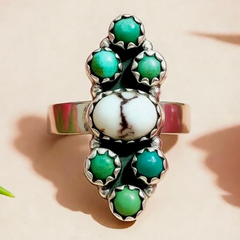 Minimalist Wild Horse Jasper & Kingman Turquoise Handcrafted Ring Adjustable