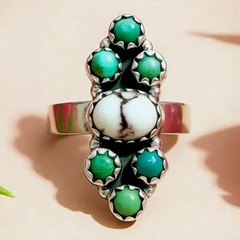 Minimalist Wild Horse Jasper & Kingman Turquoise Handcrafted Ring Adjustable