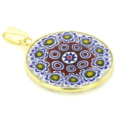 GlassOfVenice Murano Glass Millefiori Pendant in Gold-Plated Frame 7/8″