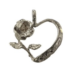 Vintage Artisan Open Rose Heart Sterling Silver Flower Pendant 1.07 Grams 3/4″
