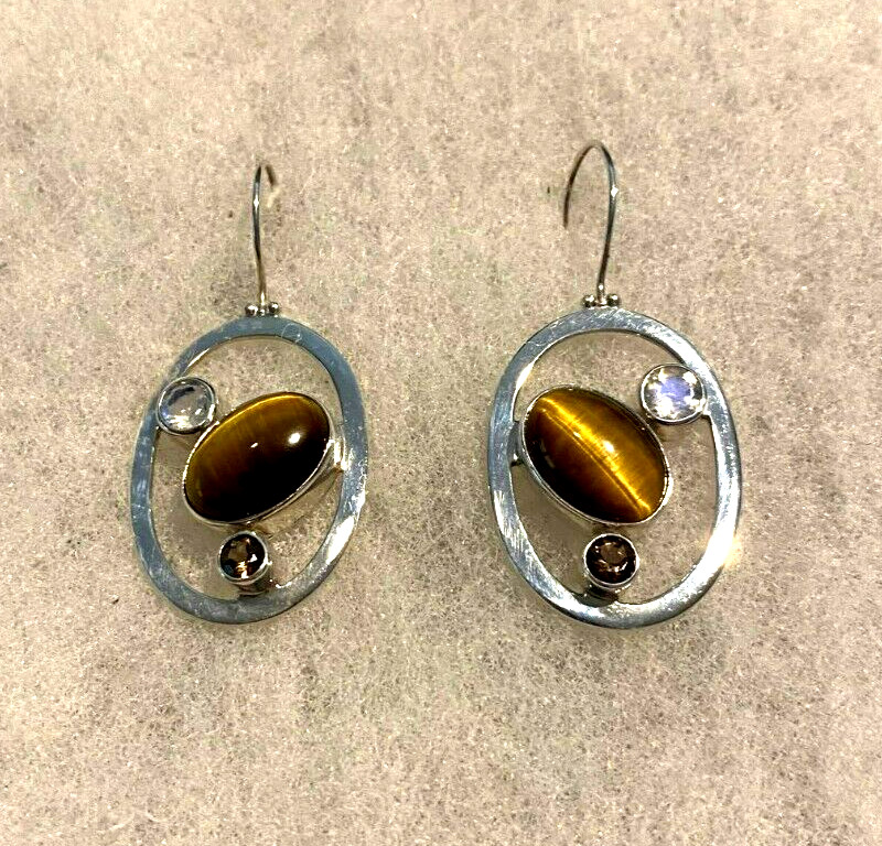 Sajen Oval Tiger Eye Drop Earrings Approx. 1 3/4 In. Long – 9.2 Grams