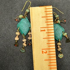 Vintage EB Brass Beaded Dangle Earrings Boho Artisan Handmade Y2k Jewelry 80s