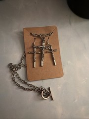 Handmade Silver tone Crucifix Cross Necklace & Earring Set
