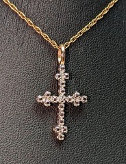 Lovely Gold Vermeil Sterling Silver Diamond Accent Cross Pendant Necklace Signed