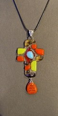 «Each Day Is A Gift From God» Multicolor Fused Glass Cross Pendant 16″ Cord U054