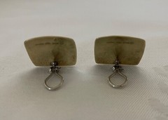 VERY RARE Jeep Collins Brass & Sterling Silver ONYX CABOCHON Omega clip earrings