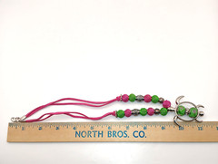 Sea Turtle Pendant Necklace Pink & Green Silver Tone Handmade Whimsical OOAK 19″
