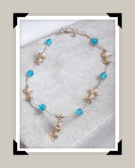 Handmade Sterling Silver Mermaid Anklet | Blue Beads | Ocean Beach Jewelry Gift