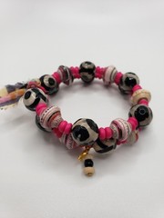 Handmade One Of A Kind Mixed Media Glass Paper & Shell Bracelet Unique Boho Vibe