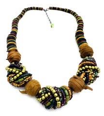 Dyed Coconut Shell Brown Leather Beaded BOHO Necklace