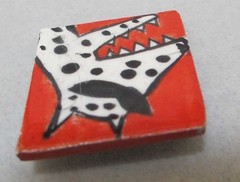 Rare POLLY COOK Red Ceramic 1.5” Brooch DOG IN SUNGLASSES AS-IS