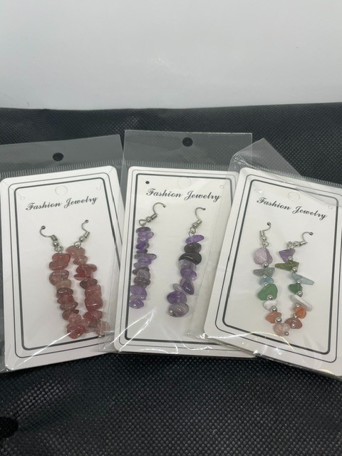 Chip Stone Dangle Earring Trio Set – Crystals – Meditation