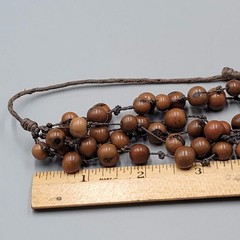 Artisan Natural Seed Necklace Hand Strung Layered Brown Adjustable Cord 24″
