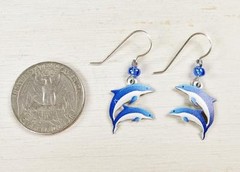 Sienna Sky Earrings Sterling Silver Hook Blue and White Dolphins Handmade