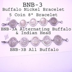 Buffalo Nickel Bracelet,Genuine Buffalo Nickel Bracelet 5 Coin Buffalo Nickel 8″