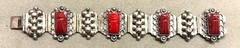 VINTAGE MEXICO TAXCO STYLE STERLING SILVER AND RED ONYX PANEL BRACELET