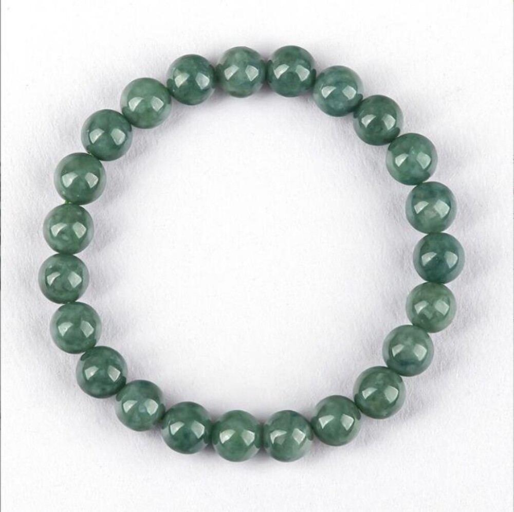 Certified 8-13mm Green Natural Burma A Jade jadeite Round Beads Stretch Bracelet