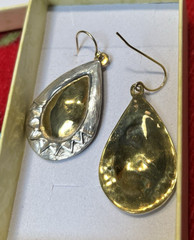 Vintage Sterling Silver .925 & Brass Jeep Collins Teardrop Earrings 1 5/8″ Drop