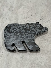Snowflake Obsidian Stone Carved Bear Pendant Jewelry