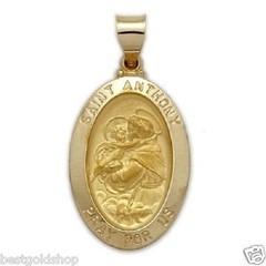 3D Saint Anthony Oval Medal Charm Pendant Solid Real 14K Yellow Gold