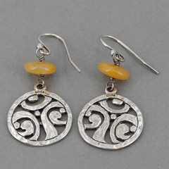 Retired Silpada Sterling Silver Openwork Yellow Serpentine Dangle Earrings W1846
