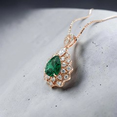 Lily Flower Emerald Necklace – 18KRGP & Sterling Silver – 3 CT Green Emerald