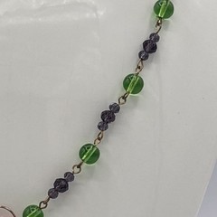 Vintage Green Purple Glass Bead Shell Pendant Necklace Handmade Artisan 20”
