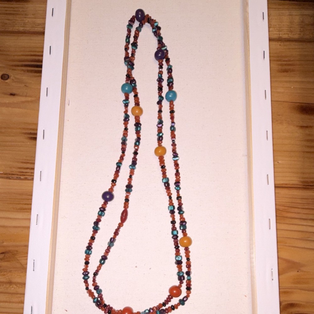 Handcrafted Multicolor Beaded Double Strand Necklace Glass Stone Unisex Adults