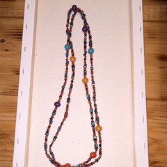 Handcrafted Multicolor Beaded Double Strand Necklace Glass Stone Unisex Adults
