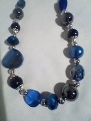 Handmade Necklace Dark Blue Glass Beads Silver Beadcaps 23 Inch Women’s Jewelry