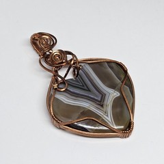 Trekntreasures Handmade Pendant #313 Heated, Enhanced Striped Agate Copper Wrap