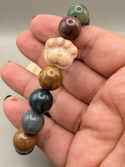 12mm Indian Agate Bracelet With Paw Print Super Cute Natural Gemstone