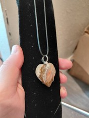 Wire Wrapped Crazy Lace Agate Heart Pendant With Leather Chain Included