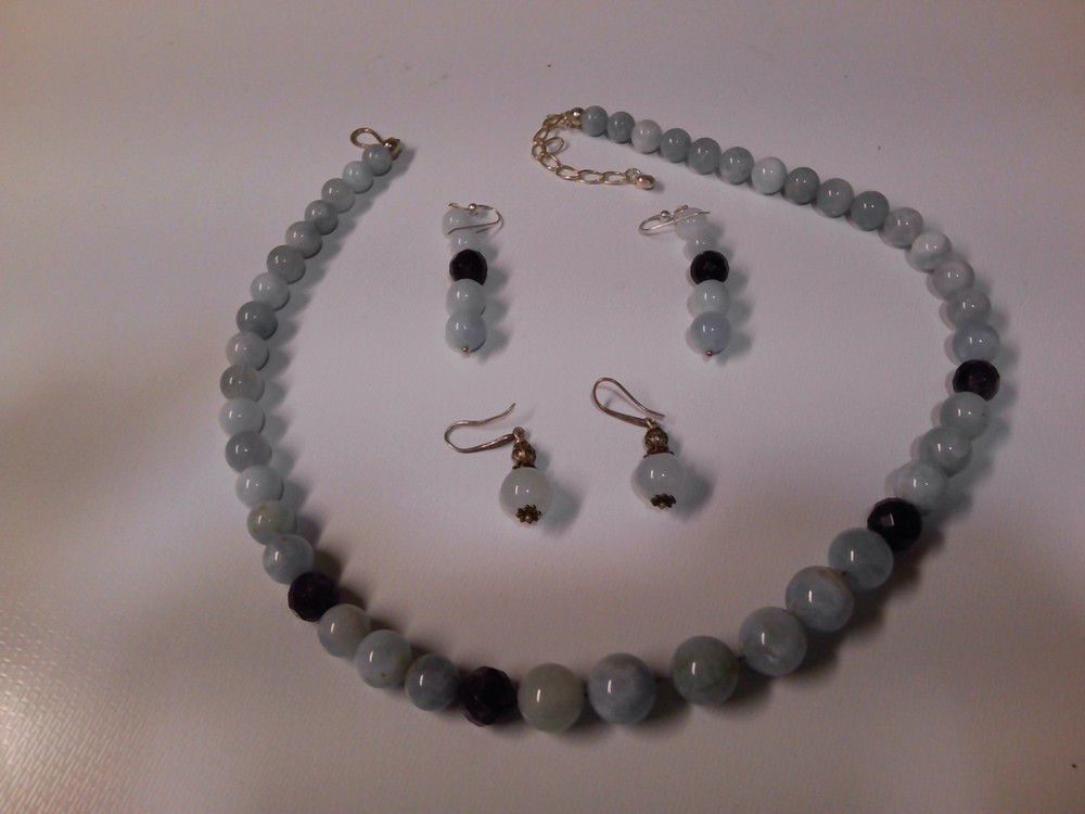 Vintage DTR Jay King Aquamarine and Amethyst* Necklace 20-23″ with 2X Earrings