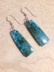 Chrysocolla W/Malachite Dangle Earrings,Stering E15