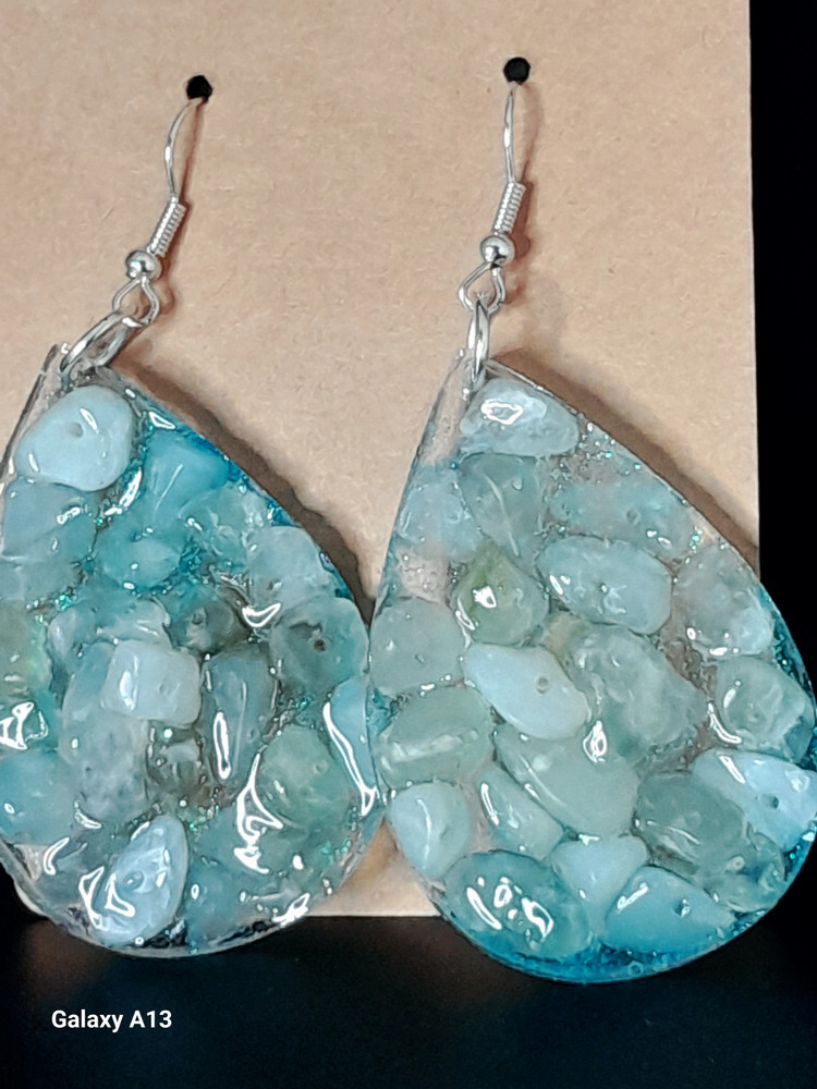 Uniquely Hand Crafted Resin Earrings. Dangle, color and shape varies, beads.